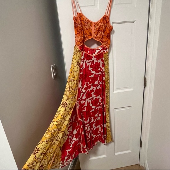 Reiss Isla Cut Out Dress - Size 6 - Floral Red Orange Yellow - Picture 2 of 10